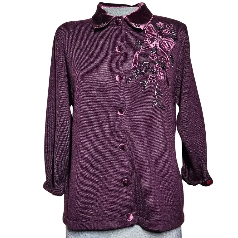 Purple Wool Blend Embellished Sweater Size Small